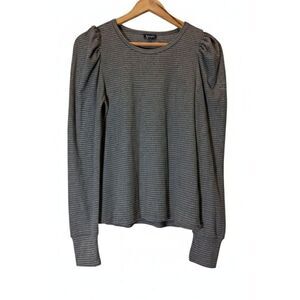 womens medium top Splendid gray striped puff sleeve longsleeve knit crew neck